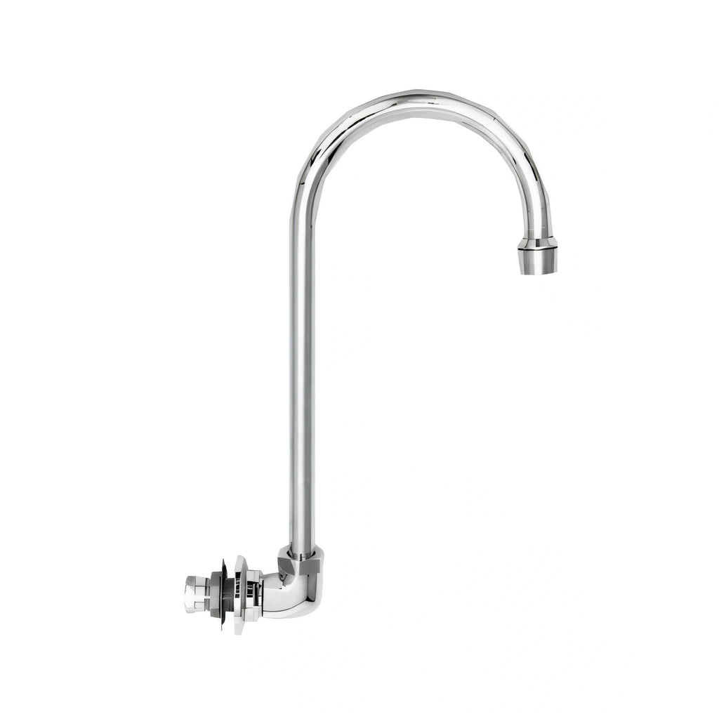 Fisher 3915 Backsplash-Mount Faucet Base, No Handle, Single Hole, 12" Swivel Gooseneck Spout, 1/2" Slip Joint, Brass
