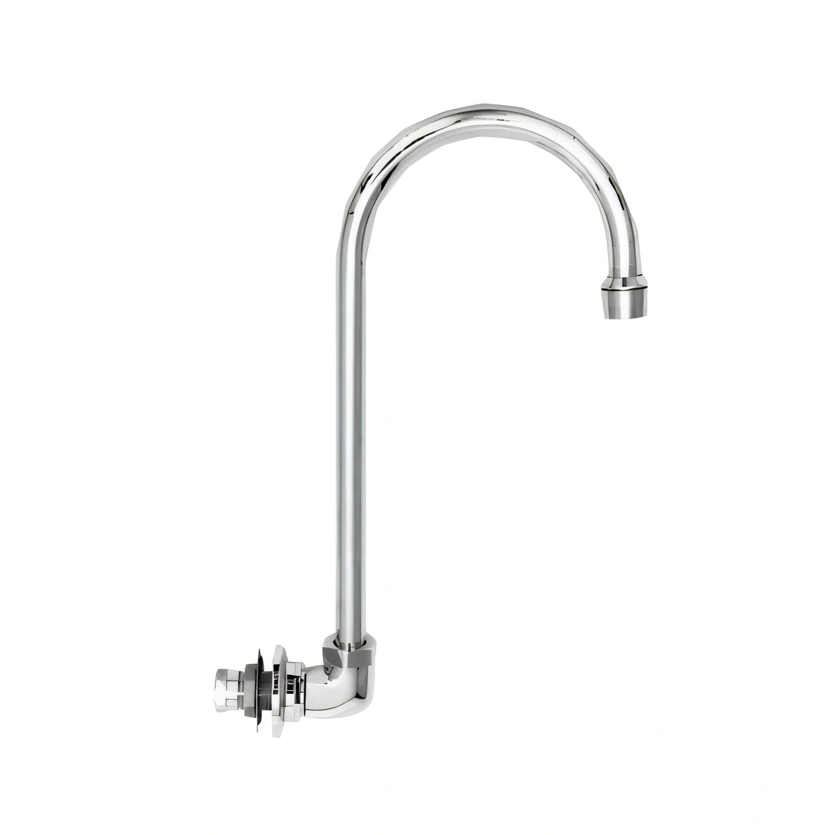 Fisher 3915 Backsplash-Mount Faucet Base, No Handle, Single Hole, 12" Swivel Gooseneck Spout, 1/2" Slip Joint, Brass