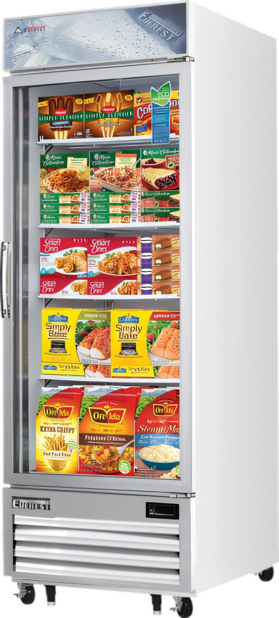 Everest Refrigeration EMGF23 23 Cu. Ft. 1-Section Glass Door Merchandiser Freezer, Bottom-Mounted Refrigeration, Locking Door