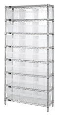 Quantum WR8-810CL Bin Wire Shelving System, 36W x 18D x 74H, 8 Shelves, 21 Clear Bins, Chrome Finish