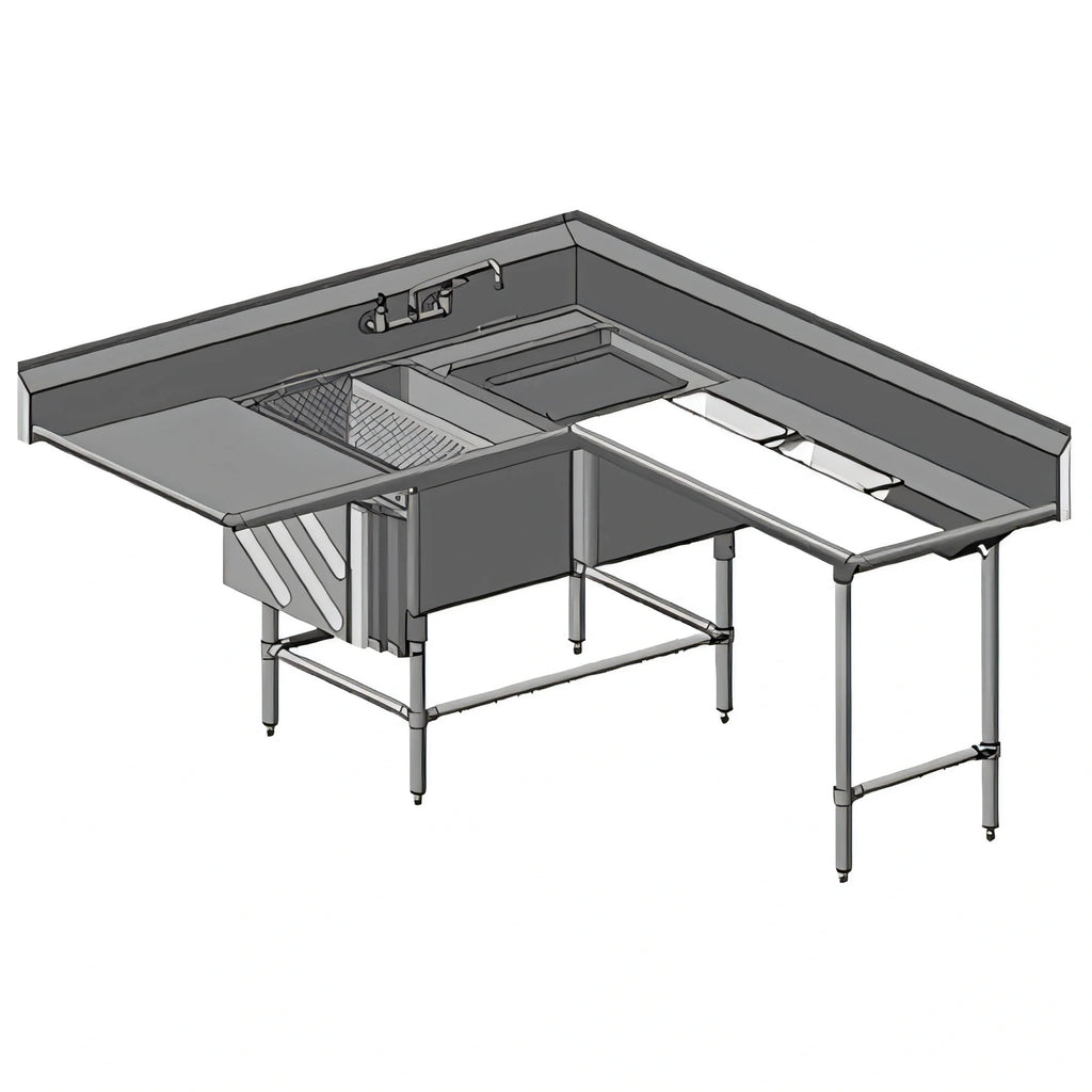 Eagle Group Spec-Master CFNP2840-2-48TR Two-Compartment 14-Gauge 304 Stainless Steel Prep Sink with Right-Hand 48-Inch Trough Prep Area