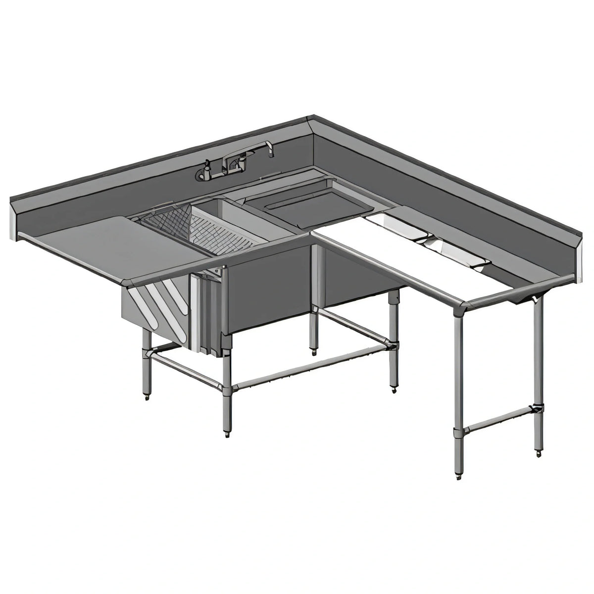 Eagle Group Spec-Master CFNP2840-2-48TR Two-Compartment 14-Gauge 304 Stainless Steel Prep Sink with Right-Hand 48-Inch Trough Prep Area