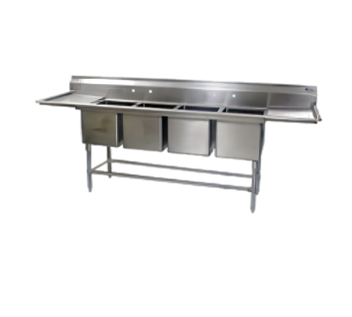 Eagle Group Spec-Master FN2880-4-30L-14/3 Four-Compartment Stainless Steel Sink, 20" x 28" x 14" Bowls, 30" Left Drainboard