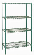 Quantum WR86-2430P Wire Shelving Starter Unit, 30"W x 24"D x 86"H, 4 Shelves, Green Epoxy Finish