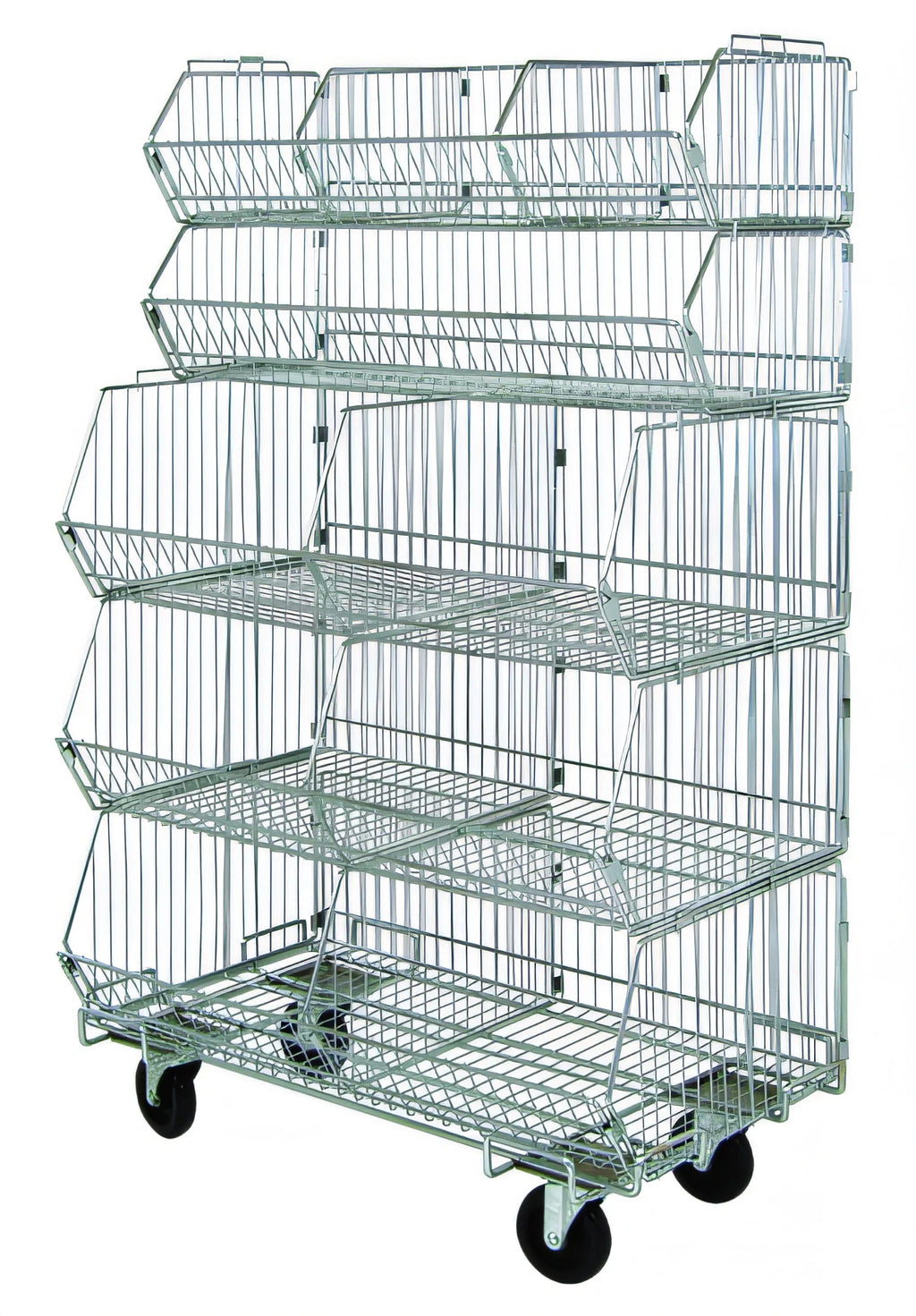 Quantum WR5-36MSBA-MOB Mobile Chrome-Plated Stacking Basket System, 5 Baskets with Dividers, 36W x 20D x 60H
