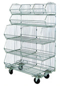 Quantum WR5-36MSBA-MOB Mobile Chrome-Plated Stacking Basket System, 5 Baskets with Dividers, 36W x 20D x 60H