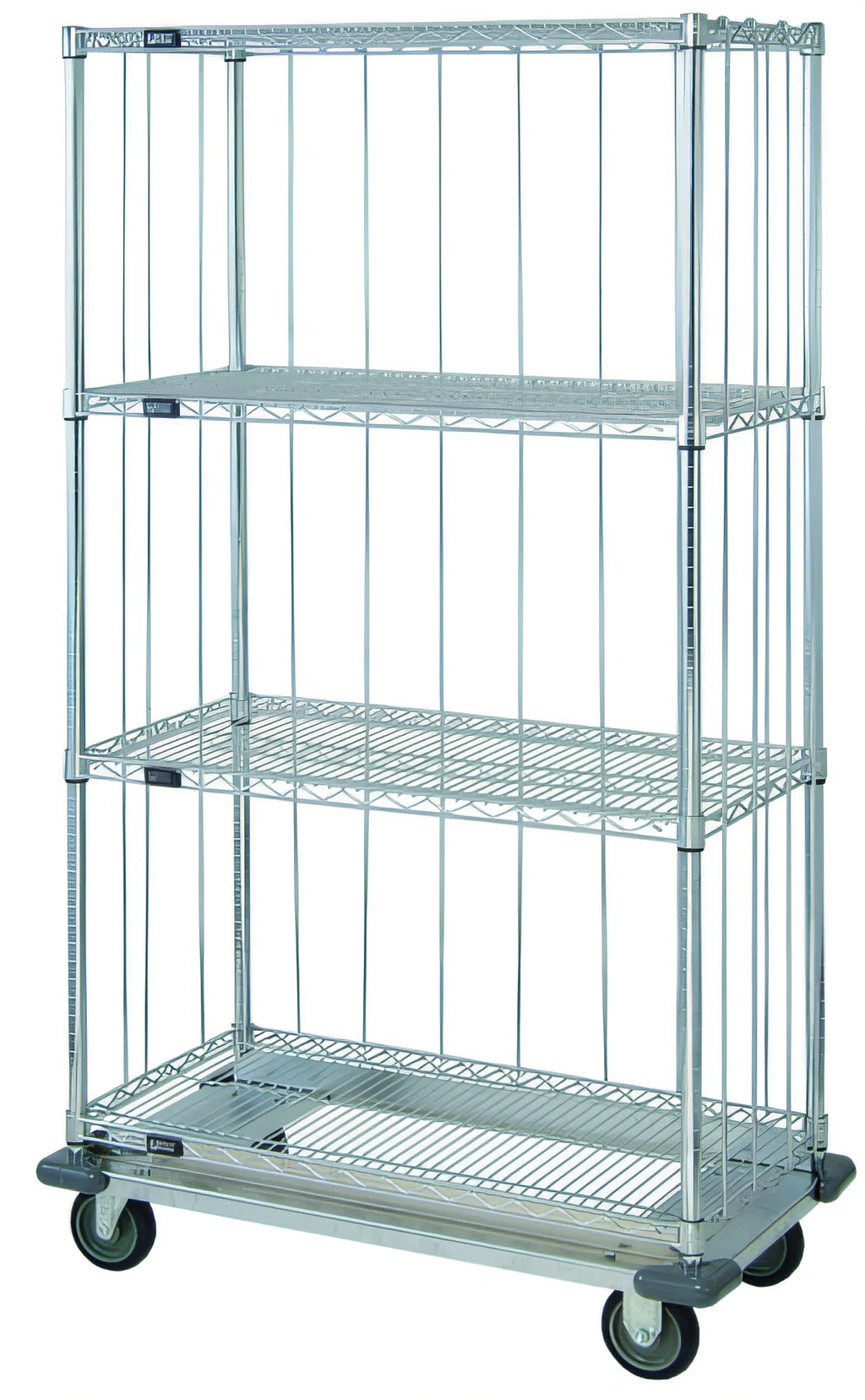 Quantum MD1860C47RE Mobile Enclosure Wire Shelving Cart, 4 Shelves, 60W x 18D x 81H, Chrome Finish