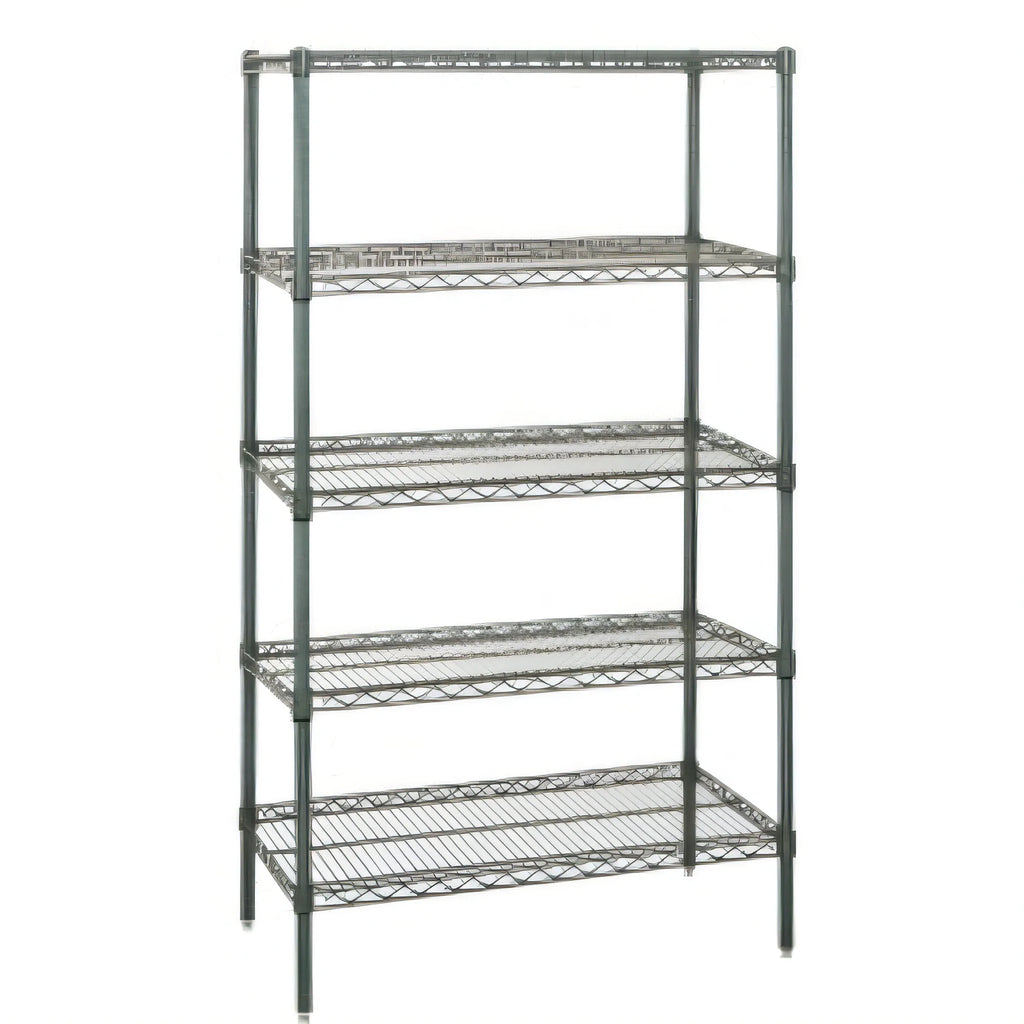 Quantum WR86-2442P-5 Stationary Wire Shelving Starter Unit, 5 Shelves, Green Epoxy, 42"W x 24"D x 86"H