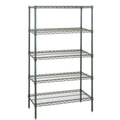 Quantum WR86-2442P-5 Stationary Wire Shelving Starter Unit, 5 Shelves, Green Epoxy, 42"W x 24"D x 86"H