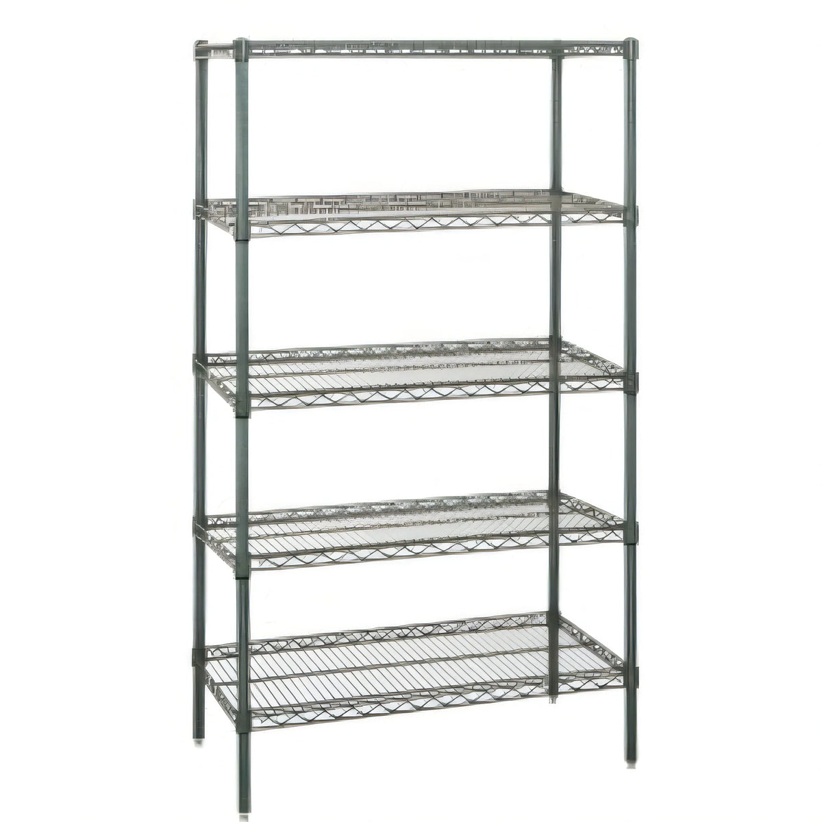 Quantum WR86-2442P-5 Stationary Wire Shelving Starter Unit, 5 Shelves, Green Epoxy, 42"W x 24"D x 86"H