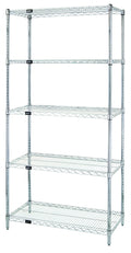 Quantum WR63-1436S-5 5-Shelf 36"W x 14"D x 63"H 304 Stainless Steel Wire Shelving Starter Kit
