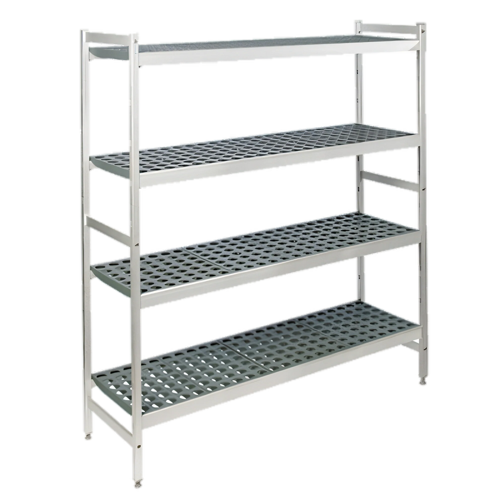 Fermod Fermostock 4R31B66 4-Tier Perforated Starter Shelving Unit, 66"H x 31"W x 18"D, Aluminum with Removable Polymer Inserts