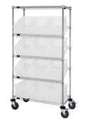 Quantum MWRS-5-92080CL Mobile Chrome Wire Shelving Bin System, 5 Shelves, 12 Clear Bins, 36 x 18 x 63 Inches