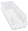 Quantum QSB214CL Nesting Clear Shelf Bin, 8-3/8"W x 23-5/8"L x 6"H, 7 Divider Slots Case of 6