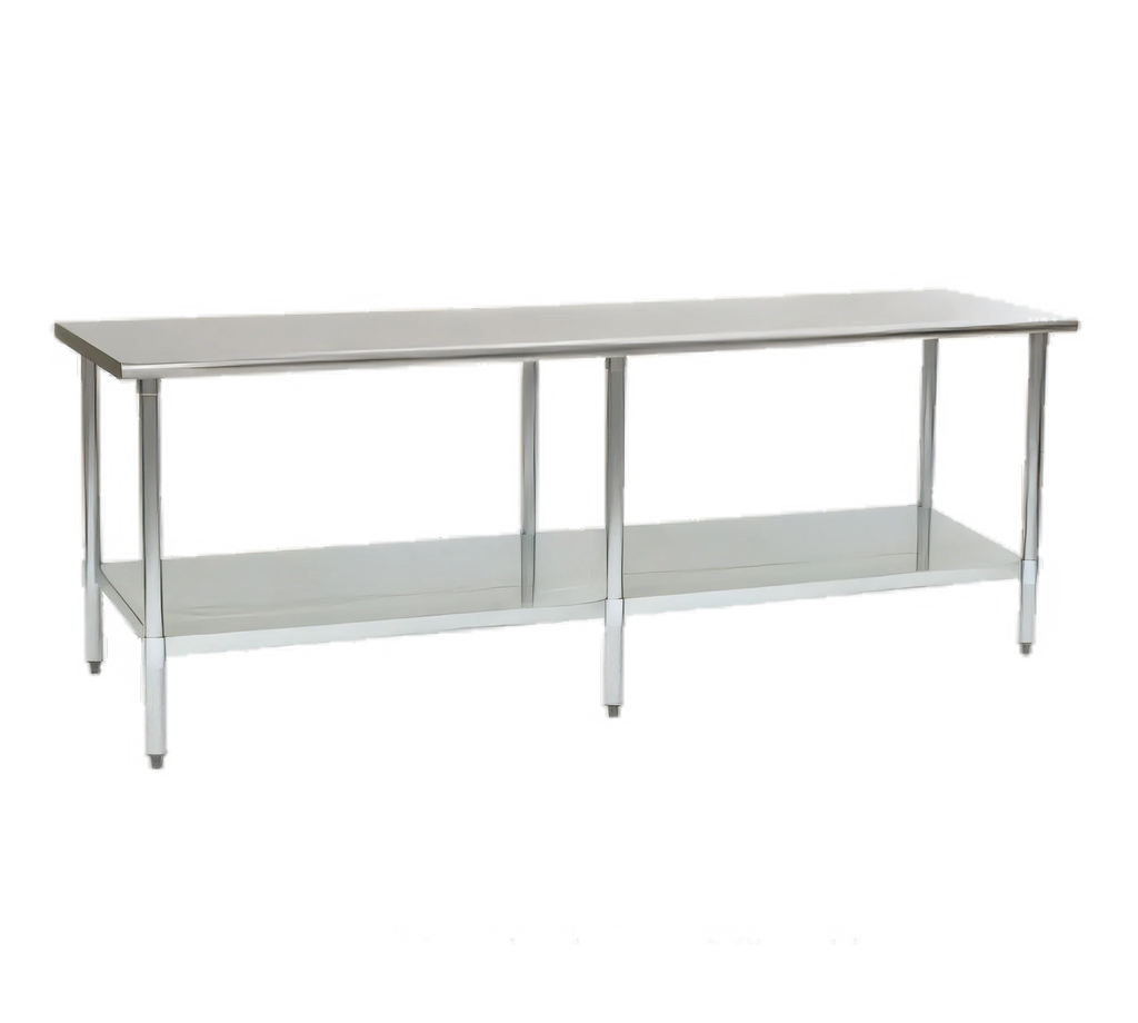 Eagle Group Deluxe T24108EB Stainless Steel Work Table, 108 x 24 in, Open Base, Adjustable Galvanized Undershelf, Flat Top