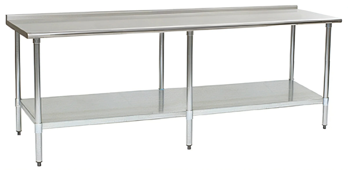 Eagle Group Budget Series UT3696B 96-Inch x 36-Inch 430 Stainless Steel Work Table with Galvanized Open Base, Rear Up-Turn and Undershelf