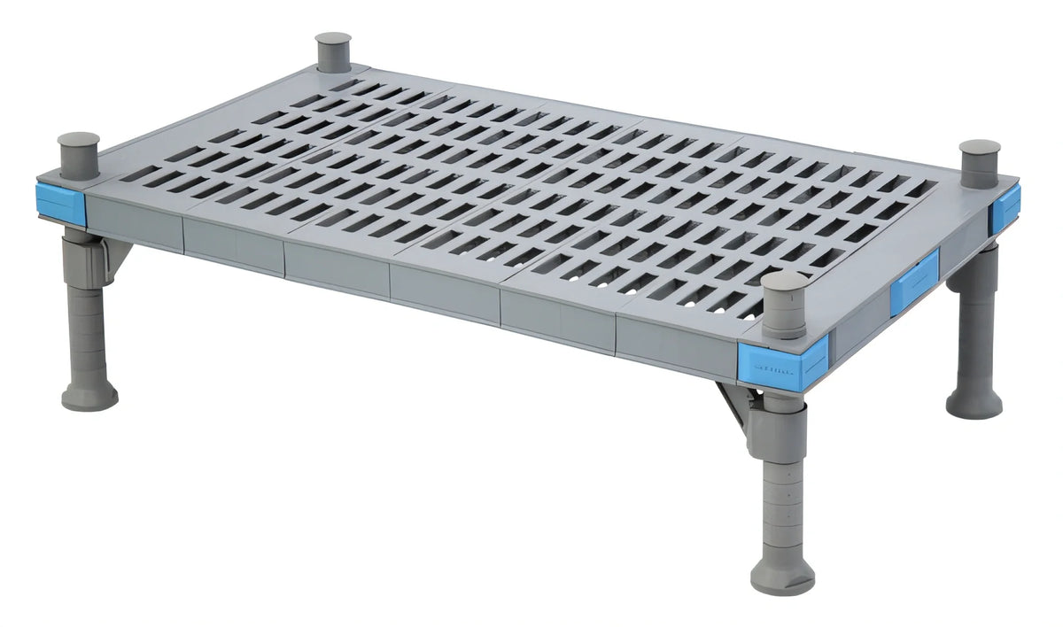 Quantum Millenia QP246014VP Vented-Top Polymer Dunnage Rack with Shelf, Gray, 60 x 24 x 14 Inches