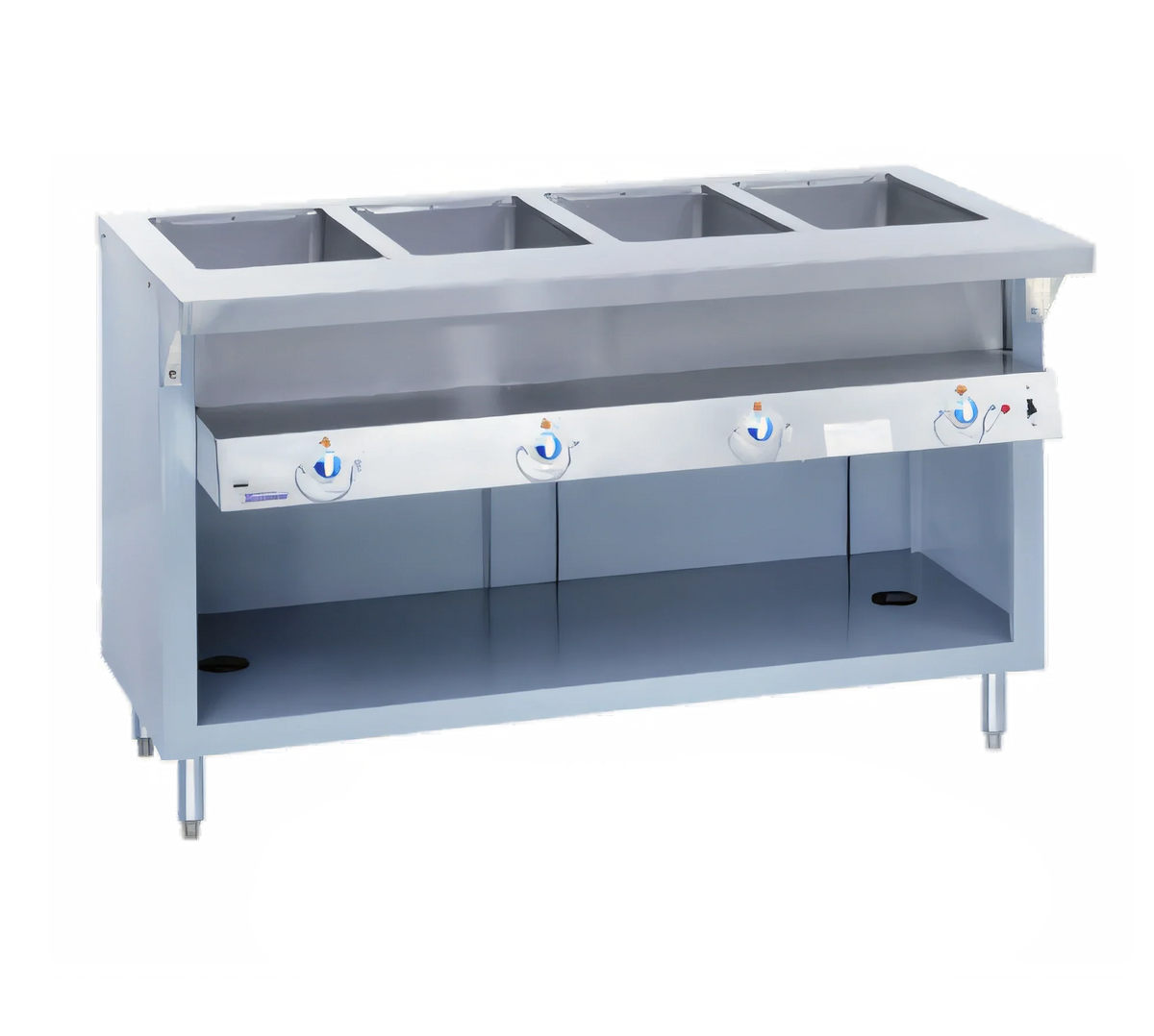 Duke Manufacturing Thurmaduke E-3-DLSS Electric 3-Well Steamtable, Sealed Wells, Stainless Steel, Open Undershelf, Cutting Board