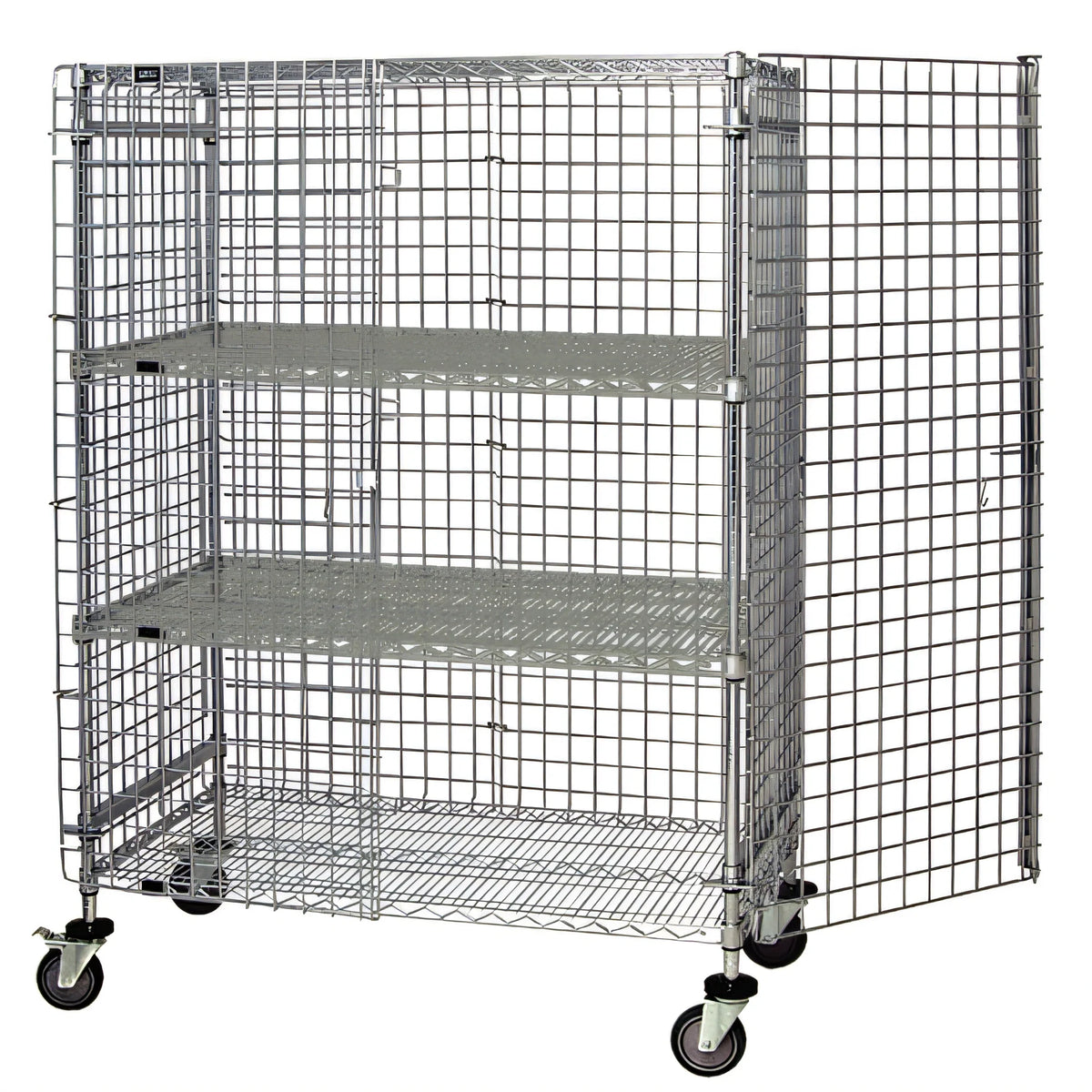 Quantum M2448-69SEC-2 Mobile Wire Security Cage, 2 Intermediate Shelves, 48W x 24D x 69H, Chrome Plated