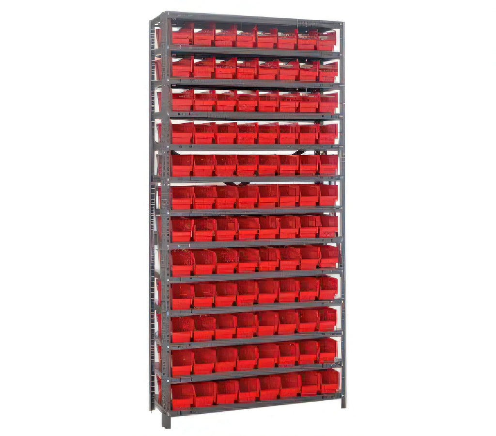 Quantum 1275-101 Heavy-Duty Stationary Wire Shelving Unit, 13 Shelves, 96 Bins, 36"W x 12"D x 75"H