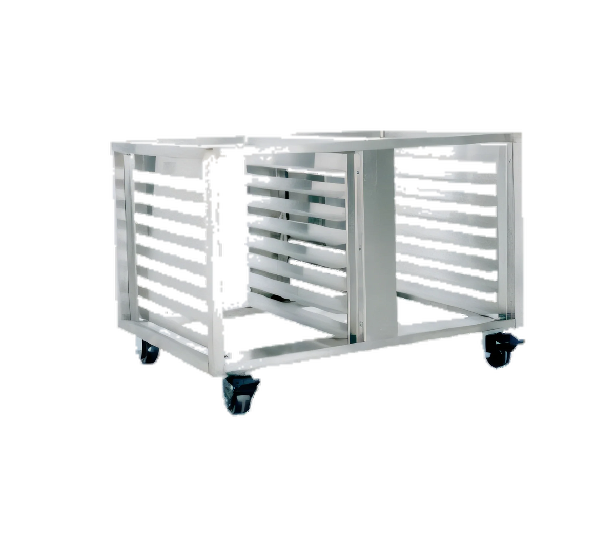 Baxter Manufacturing STAND-12PAN 12-Pan Stainless Steel Equipment Stand with Open Cabinet, Pan Slides, and Locking Casters
