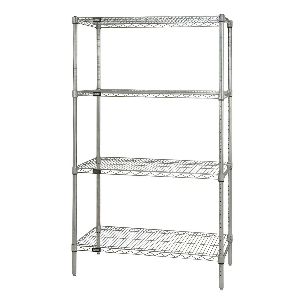 Quantum WR63-2472C 4-Shelf Stationary Chrome Wire Shelving Starter Unit, 72"W x 24"D x 63"H