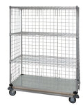 Quantum WRDBS4-63-2460EP Wire Enclosed Mobile Cart, Chrome, 4 Shelves, 60"W x 24"D x 69"H, 1200 lb Capacity