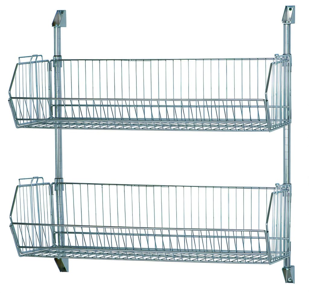 Quantum CAN-34-1448BC-PWB Wall-Mounted Cantilever Wire Basket Kit, 48 W x 14 D x 34 H, Chrome-Plated, Includes 2 Baskets