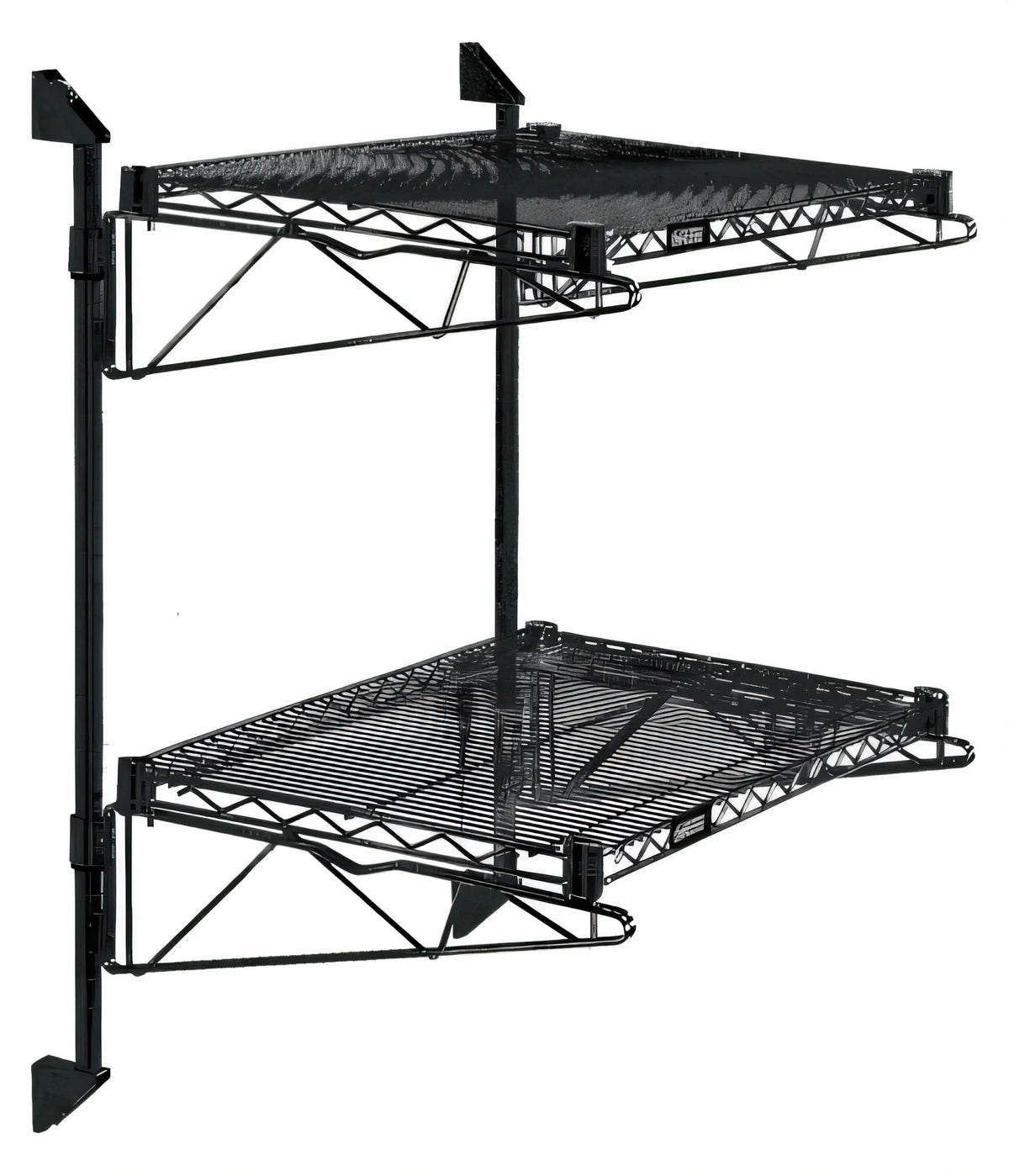 Quantum WC34-CB1224BK Wall-Mount Cantilever Double-Shelf Wire Shelving Unit, 24 x 12 Inches, Black Epoxy