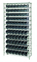Quantum WR12-103CO Conductive Chrome-Plated Bin Wire Shelving System, 36"W x 18"D x 74"H, 12 Shelves with 88 Bins