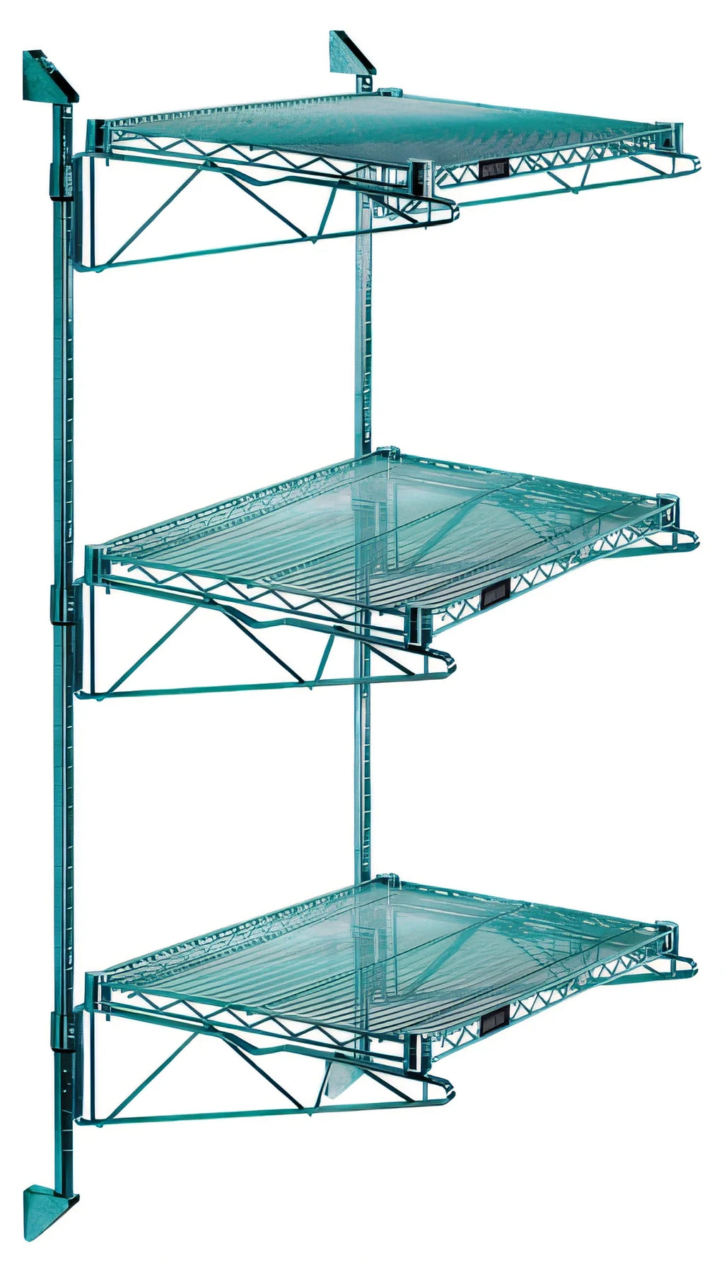 Quantum WC54-CB2142P 3-Shelf Wall-Mount Cantilever Wire Shelf Starter Unit, Green Epoxy Antimicrobial Finish