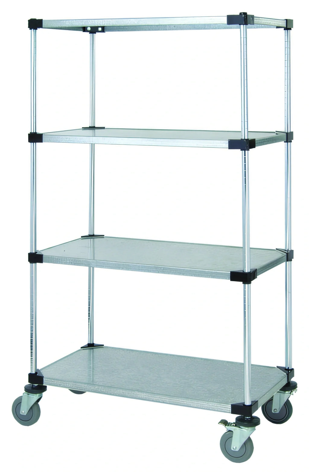 Quantum M1860SG46 Mobile Shelving Cart, 4 Solid Galvanized Steel Shelves, 60 x 18 x 69 Inches, Chrome Posts and Casters