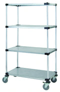 Quantum M1860SG46 Mobile Shelving Cart, 4 Solid Galvanized Steel Shelves, 60 x 18 x 69 Inches, Chrome Posts and Casters