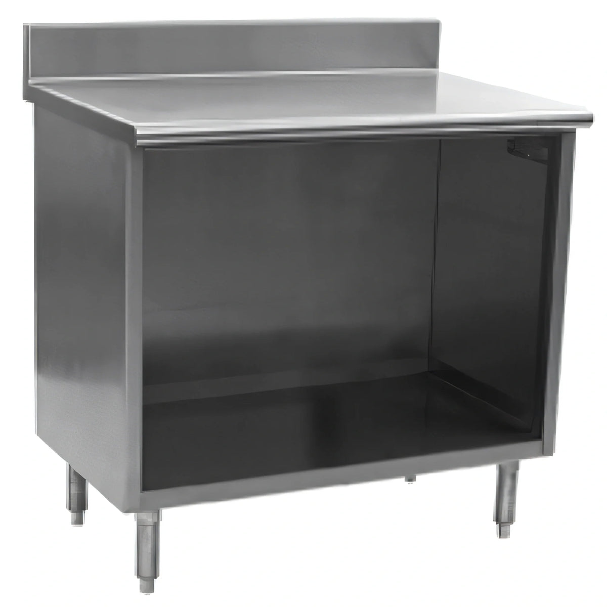 Eagle Group Spec-Master OB2484SE-BS Open-Front Cabinet Base Worktable, 84 x 24 in, 14-Gauge 304 Stainless Top, 4-1/2 in Backsplash