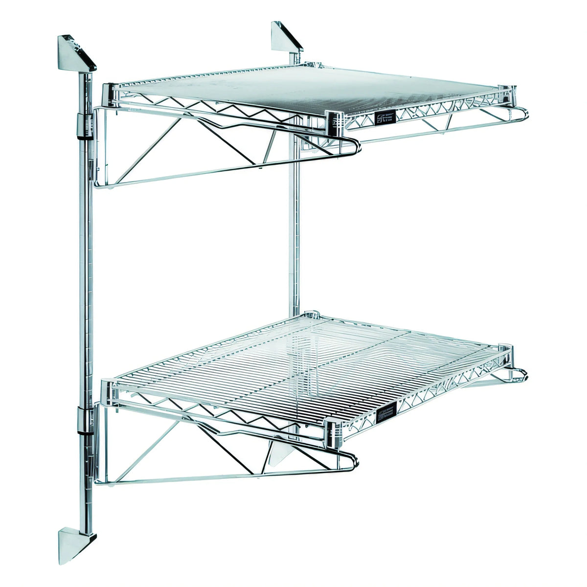 Quantum WC34-CB1424C Wall-Mount Cantilever Wire Shelving Unit, 2 Shelves, 24 x 14 x 34 Inches, Chrome-Plated