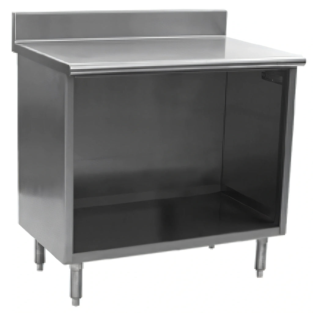 Eagle Group Spec-Master OB3072SE-BS Open-Front Stainless Steel Cabinet Base Work Table, 72 x 30 in, 14-Gauge 304 Top, 4-1/2 in Backsplash