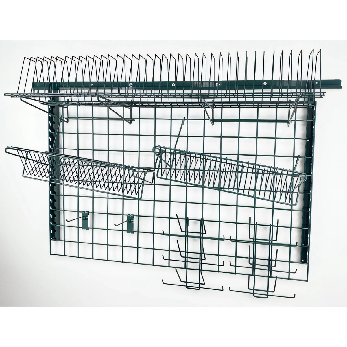 Quantum Store Grid SGK-563048-1P Wall-Mounted Medium-Duty Storage Grid Starter Kit with Tray Drying Racks, Green Epoxy Antimicrobial Finish