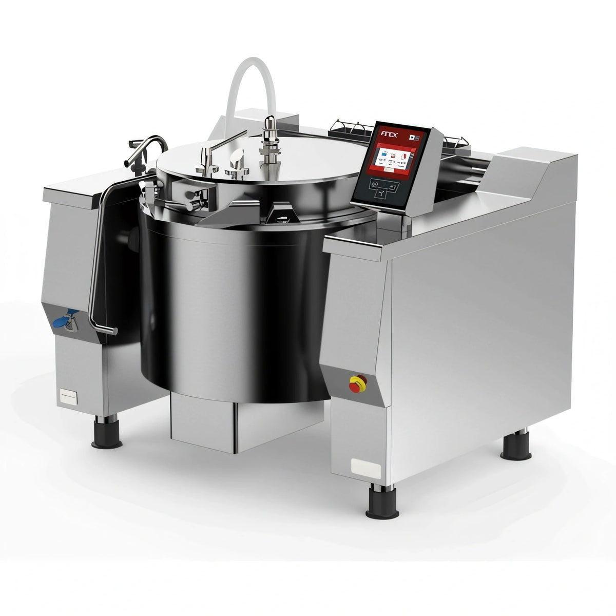 Firex (Middleby) Cucimix UCBTE048AV1 48-Gallon Electric Tilting Pressure Braising Pan with Programmable Touchscreen and Automatic Mixer