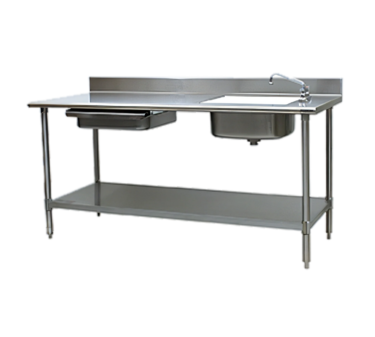 Eagle Group Spec-Master PT 3096-R Stainless Steel Prep Table With Right-Side Sink, Left-Side Drawer, Cutting Board, Undershelf, 96"W x 30"D
