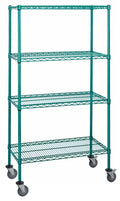 Quantum M1860P46 4-Shelf Mobile Wire Shelving Cart, 60"W x 18"D x 69"H, Green Epoxy Finish