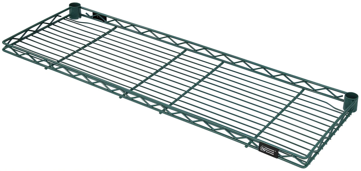 Quantum 1230RCSP Cantilevered Wire Shelf, 30"W x 12"D, 1" Retaining Ledge, Green Epoxy Finish