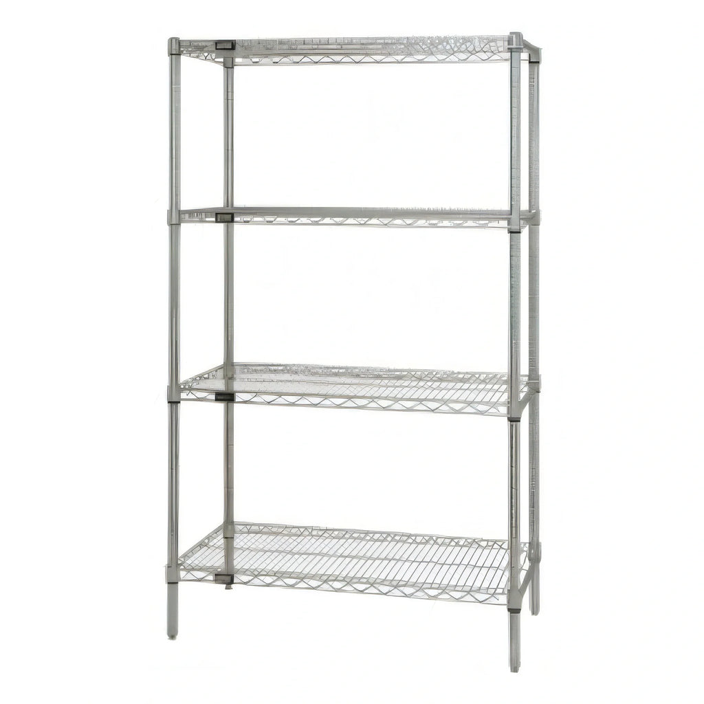 Quantum WR74-1836C Wire Shelving Starter Kit, 36"W x 18"D x 74"H, Chrome-Plated, Stationary, 4 Shelves