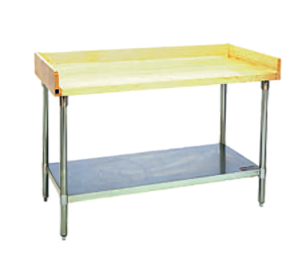 Eagle Group MT3096S-BS 96"W x 30"D Bakers' Table with 1-3/4" Hardwood Top, Stainless Steel Base, Undershelf and 4" Splash