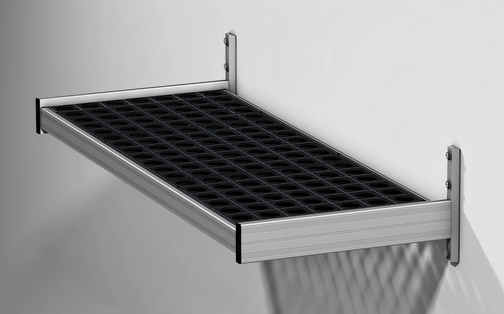 Fermod WSA38 Vented Wall-Mounted Shelving Unit, 38"W x 14"D, Deep Anodized Aluminum, Removable Inserts