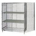 Quantum 2448-63SEC-2 Stationary Chrome Wire Security Cage, 48"W x 24"D x 63"H, 2 Intermediate Shelves, Locking Panel Doors