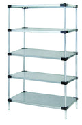 Quantum WR63-2154SG-5 Solid Shelving Starter Kit, 54"W x 21"D x 63"H, 5 Shelves, Galvanized Steel, Chrome Posts
