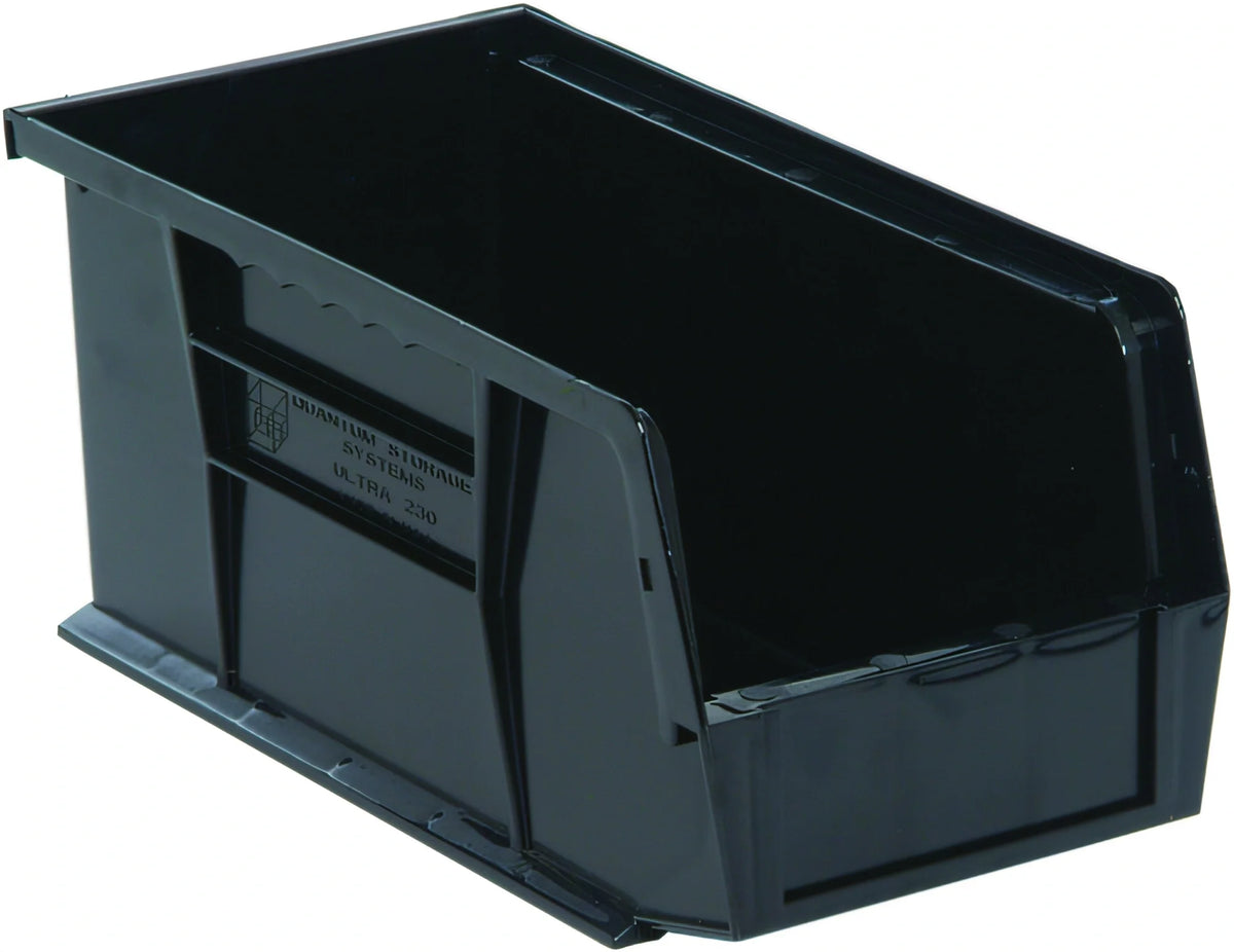 Quantum QUS230CO Conductive Stackable/Hanging Storage Bin, Black, 5-1/2"W x 10-7/8"D x 5"H, Rear Hanger