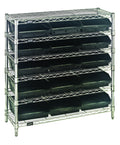 Quantum WR6-36-1236-109CO Conductive Chrome Wire Bin Shelving Unit, 6 Shelves, 15 Bins, 36"W x 12"D x 36"H