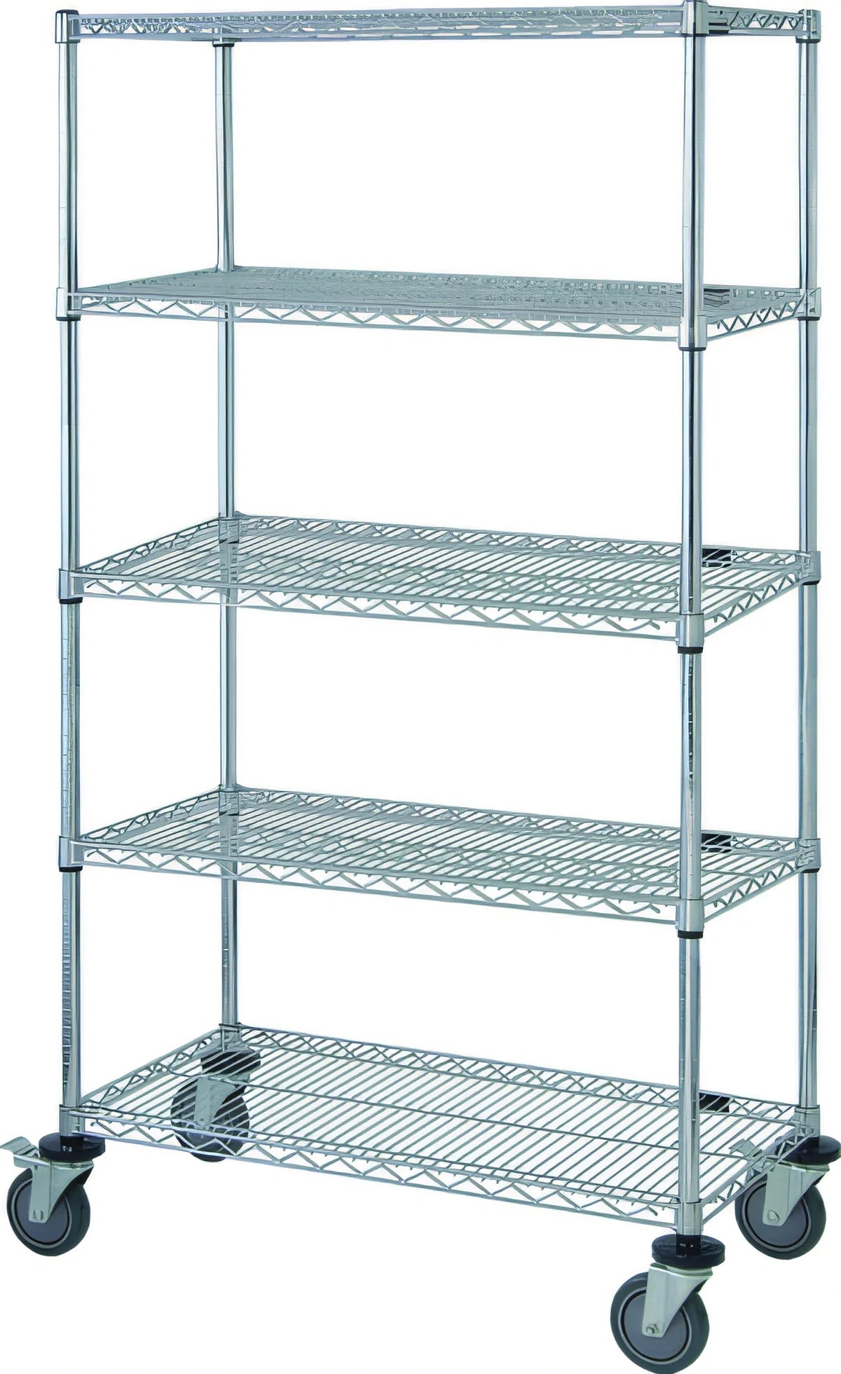 Quantum M1848C46-5 5-Shelf Mobile Wire Shelving Cart, 48 x 18 x 69 Inches, Chrome-Plated