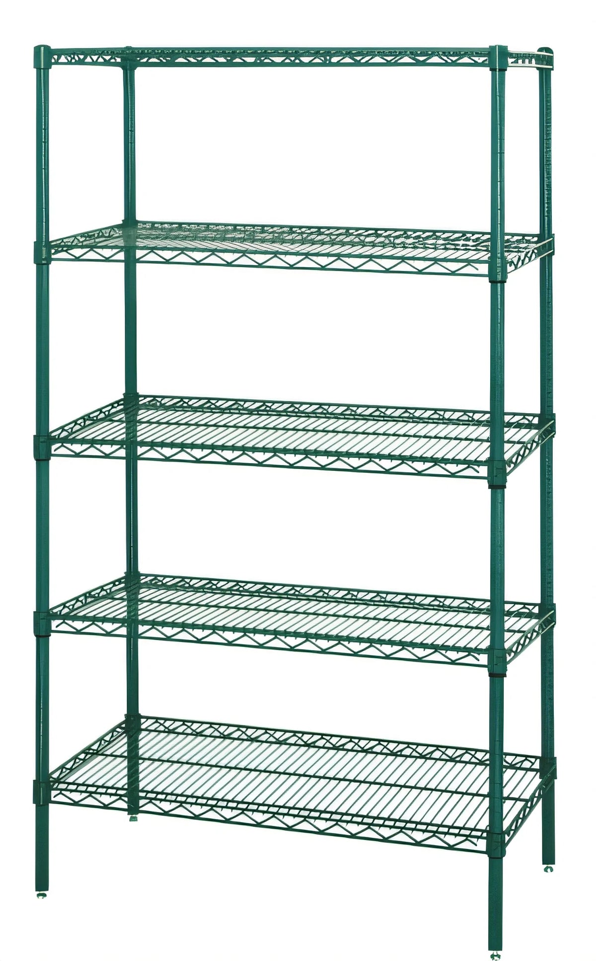Quantum WR63-2424P-5 Wire Shelving Starter Unit, 24"W x 24"D x 63"H, 5 Shelves, Green Epoxy Antimicrobial Finish